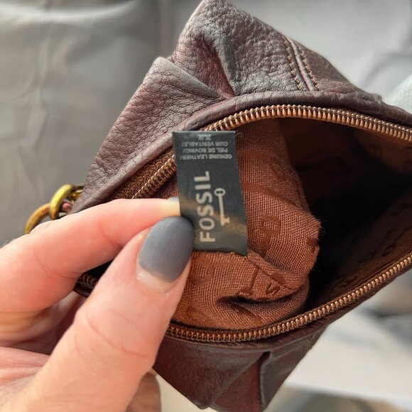 Fossil Tan Brown‎ Leather Mini Chain Shoulder - Picture 3 of 11